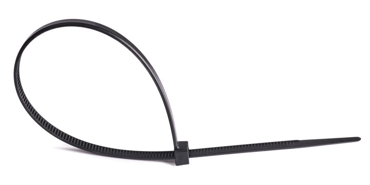 Black plastic cable ties closed