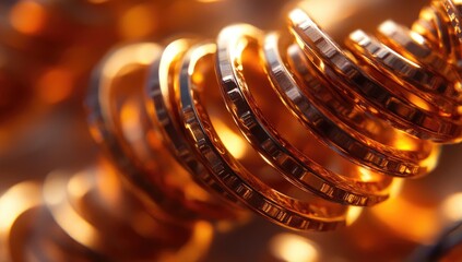 Golden rings in spiral, close-up