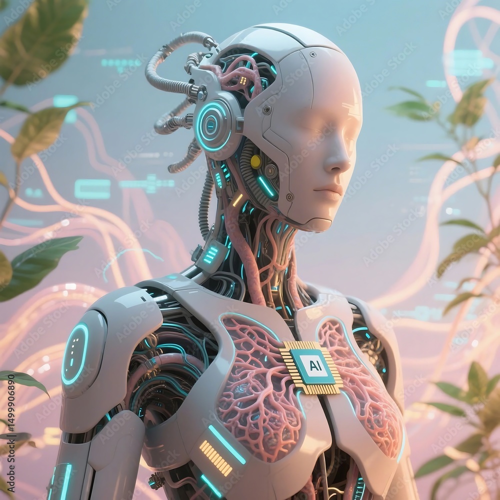 Poster futuristic artificial intelligence concept with holograms and smart systems