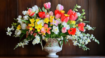 Fototapeta premium Vibrant Spring Bouquet in Vintage Vase