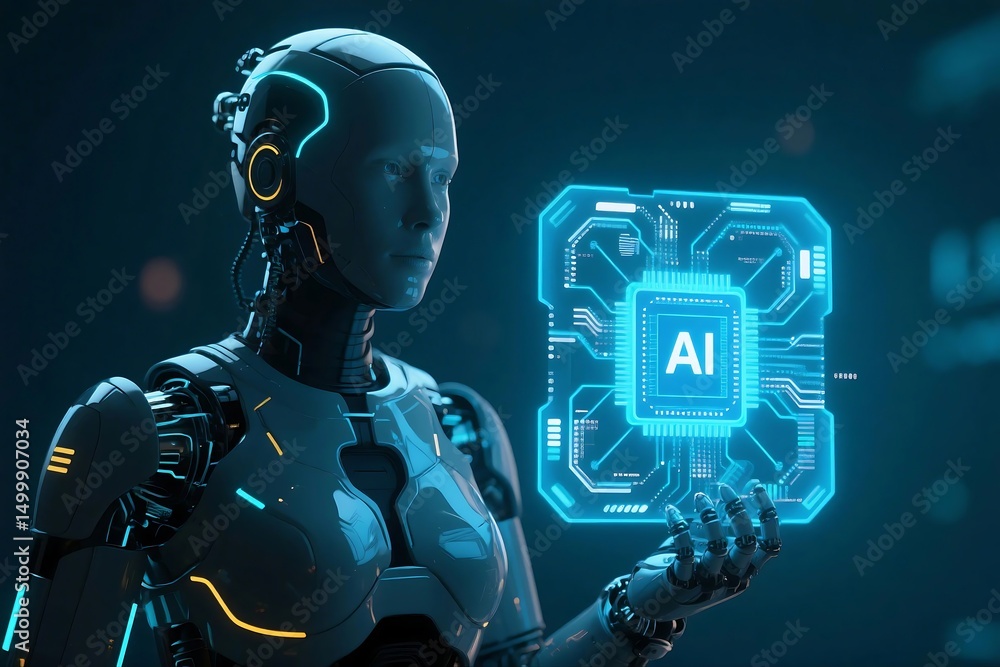 Poster futuristic artificial intelligence concept with holograms and smart systems