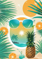 Summer Holiday Illustration with Sunglasses and Pineapple