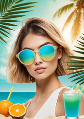Woman with Sunglasses at Tropical Beach Resort