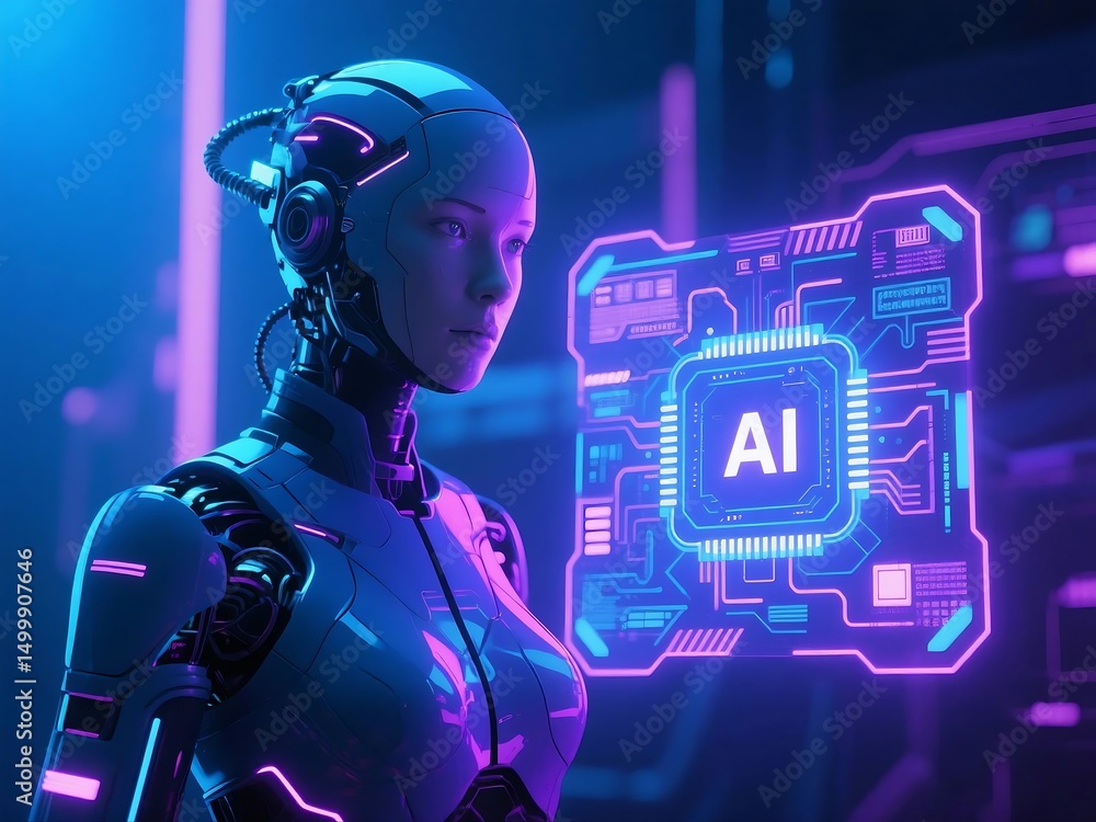 Poster futuristic artificial intelligence concept with holograms and smart systems