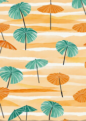 Watercolor Beach Umbrellas Seamless Pattern
