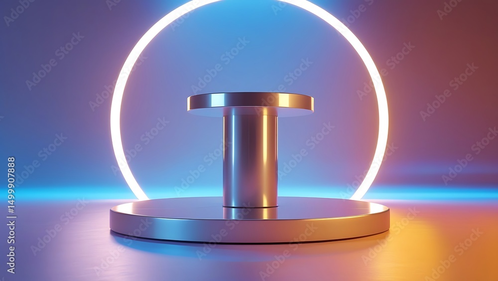 Poster futuristic minimalist product display stand with neon lights