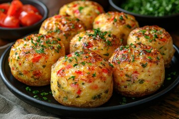 Fototapeta premium Savory mini quiches, golden brown, garnished