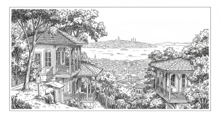 Crisp Line Art of Pierre Loti Hill Cafe Terraces