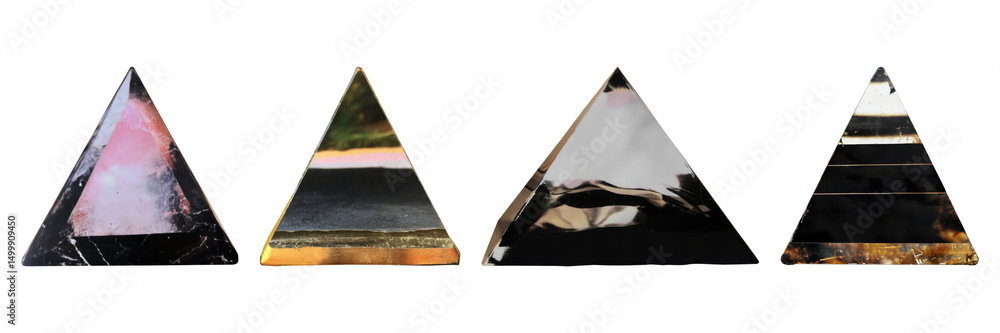 Poster geometric pyramid cut-out set. retro design element collection isolated on transparent background