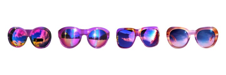 Retro Sunglasses Cut-Out Set. Vibrant Summer Collection Isolated On Transparent Background
