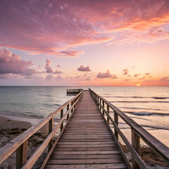 Obraz premium a wooden walkway that leads into the sea beautiful