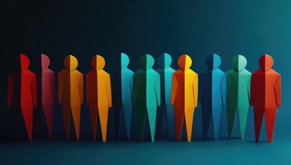 Colorful paper figures in a row