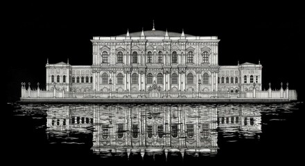 Intricate Line Art of Ciragan Palace Waterfront Facade