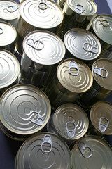Viele Konservendosen in verschiedenen Größen von oben