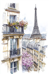 paris watercolor cityscape eiffel background style