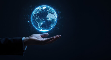 Global Network: Hand Holding Earth with Digital Connections | Future Tech, Innovation, Connectivity & Data