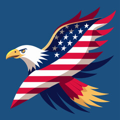 American Bald Eagle with USA Flag Wings, Patriotic Vector Illustration