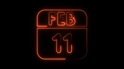 Glowing neon 11 february icon isolated on black background.a neon sign with a calendar that says "11 DAYS". HD Video motion graphic animation
