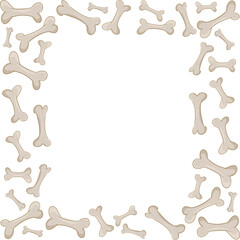 Decorative frame of cartoon bones forming a border around a blank square space on a transparent background.