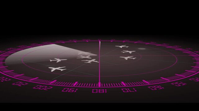 High-tech air traffic control tower with radar tracking, global flight monitoring between countries and continents, international aviation map