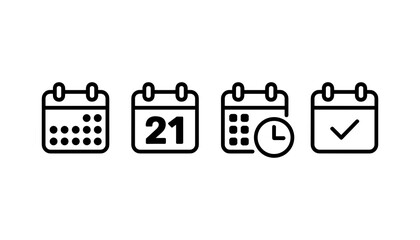 Modern Calendar Icon Set with Date Time and Checkmark Symbols