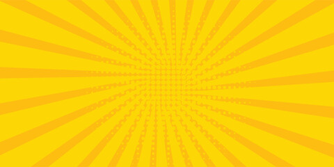 Abstract orange comic background. Art pop cartoon backdrop. Halftone effect pattern. Fun anime texture. Starburst manga style bg. Mark popart radial gradient. Spiral, swirl, comic rays. © Lukman