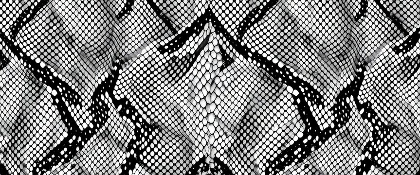 Seamless monochrome snake skin pattern Vector texture for fashion & background, black, surface