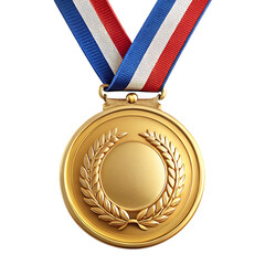 gold medal award trophy with ribbon band isolated on white background, PNG