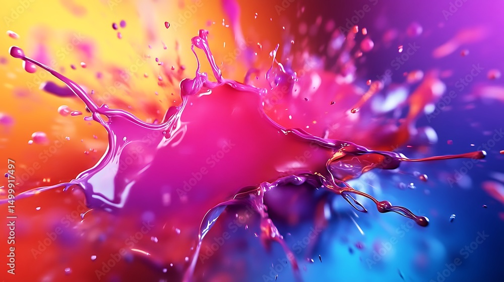 Poster 3d render, abstract background with colorful paint splashing in water