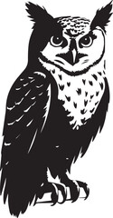 Fototapeta premium Owl silhouette vector black and white icon on white background