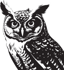 Owl silhouette vector black and white icon on white background