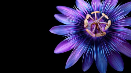 Obraz premium Vibrant close-up of a stunning purple flower showcasing intricate details against a black backdrop