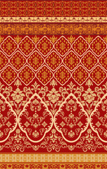 Damask style thai art pattern with. Red and gold background  design for pattern dress , saree border and other design.