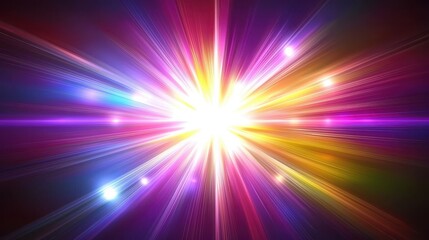 Fototapeta premium Vivid Light Burst with Colorful Rays and Star Effects in Dark Background