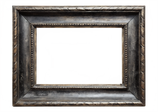 old grunge black picture frame isolated on white background, PNG