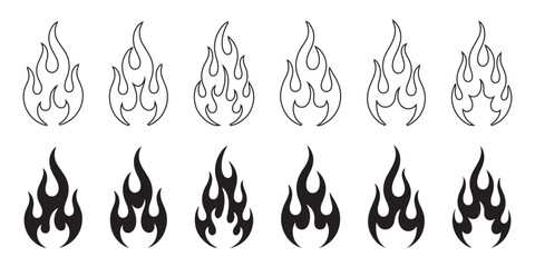 fire Flame Icon Set &ndash; Fire Outline to Solid Vector Pack