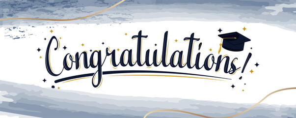 Congratulations banner Festive illustration on the theme of graduation from university and college. Vector eps 10. People celebrating. 