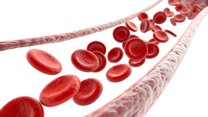 red blood cells flowing through vein isolated on white background