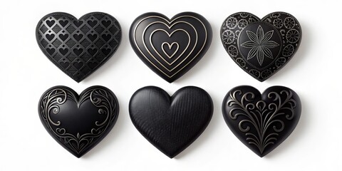 Elegant Black Heart Collection Ornate Designs on White, Valentine , Decor