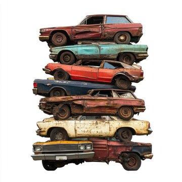 Fototapeta Stacked rusty cars (3)