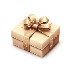 Beige gift box with golden ribbon and bow
