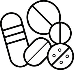 pills vector outline icon on white or transparent background