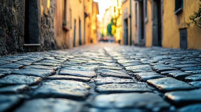 paris cobblestone street alleyway scene shadows