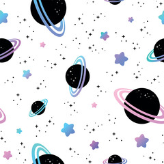Seamless night sky stars pattern on a white background
