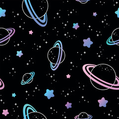 Seamless night sky stars pattern on a black background
