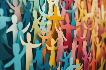 Close-up of many colorful paper people