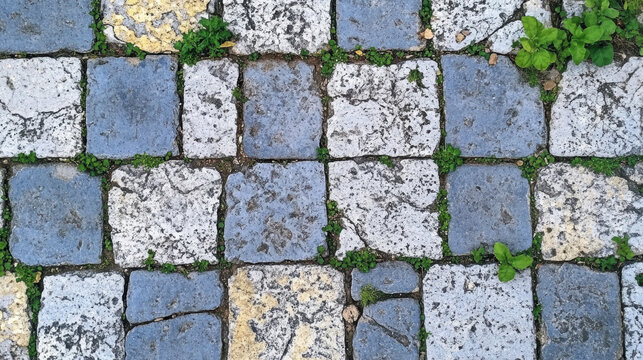 paris view cobblestone street patches closeup
