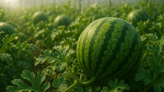 Primer plano de sand&iacute;as maduras en un invernadero, video agr&iacute;cola de alta calidad

