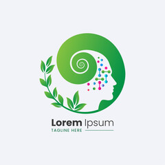 serene mental health therapy logo with abstract human head, calm waves, and soft color palette for wellness branding
