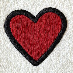 Red embroidered heart patch on a white fabric